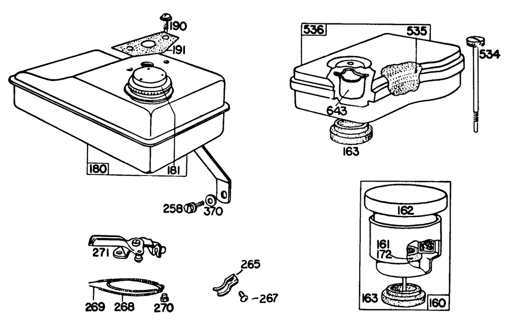 Air Cleaner, Fuel Tank Diagram and Parts List for  Briggs and Stratton Engine